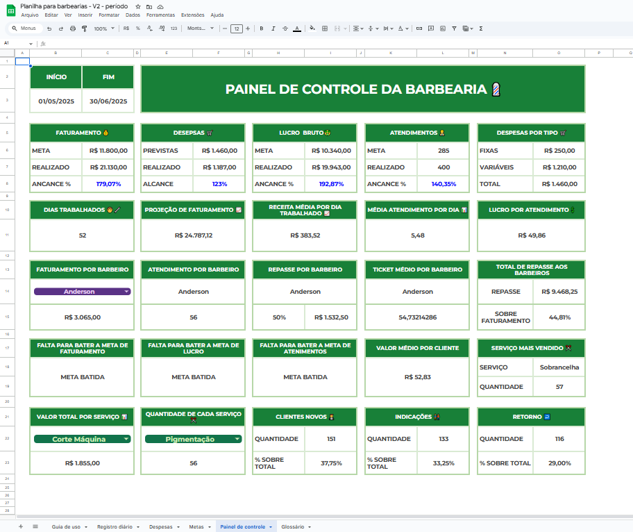 Tela planilha BARBEARIA 2