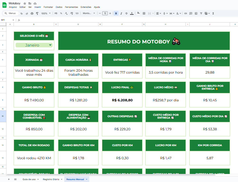 Tela planilha MOTOBOY 2